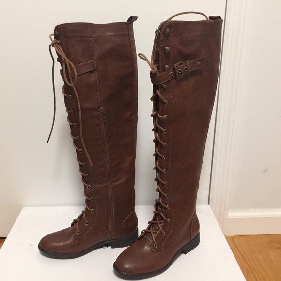 JustFab Knee High Combat Boots - Picture 4 of 6